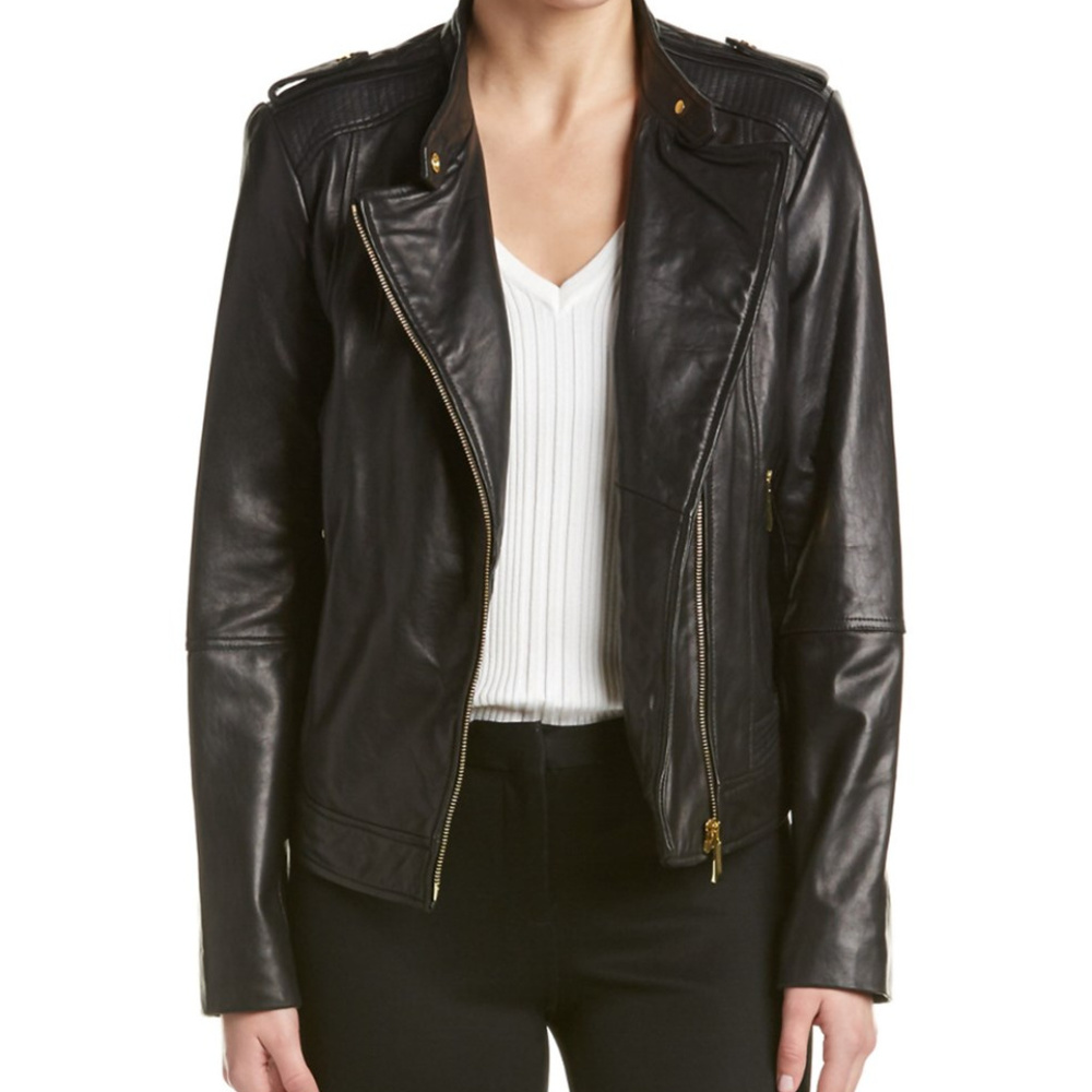 Bernardo Asymmetric Leather Moto Jacket black